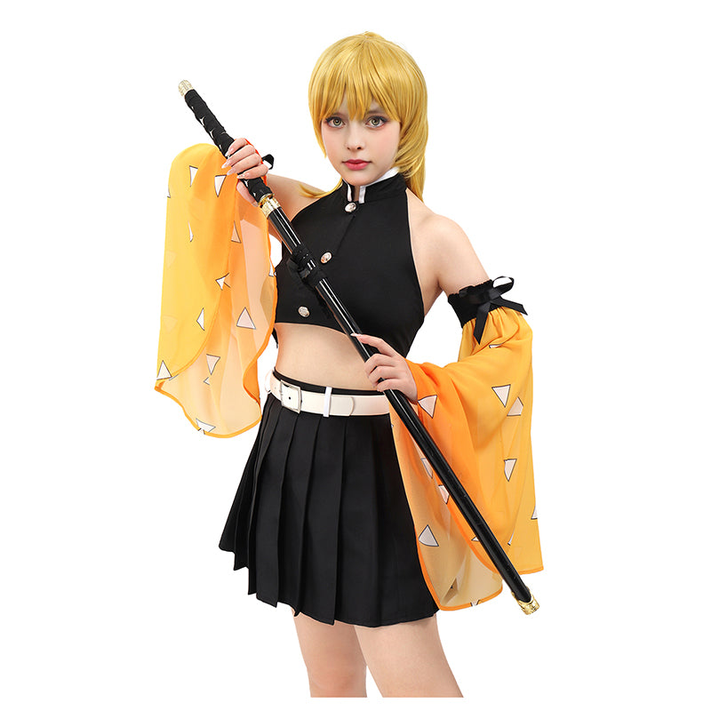 Women Anime Cosplay Top Pleated Skirt Detachable Sleeves with Belt Female Costume For Halloween Party