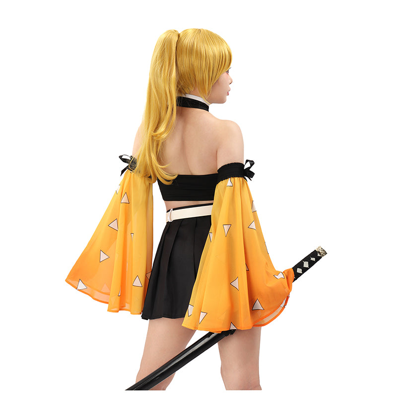Women Anime Cosplay Top Pleated Skirt Detachable Sleeves with Belt Female Costume For Halloween Party