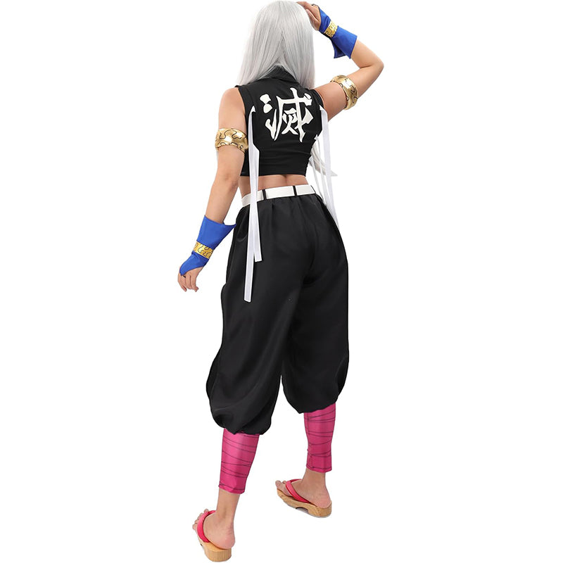 Women Anime Tengen Uzui Cosplay Costume Full Set with Armband Wrist Brace Gaiters for Halloween Party
