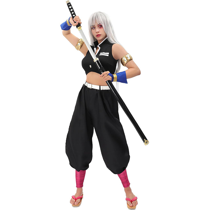 Women Anime Tengen Uzui Cosplay Costume Full Set with Armband Wrist Brace Gaiters for Halloween Party