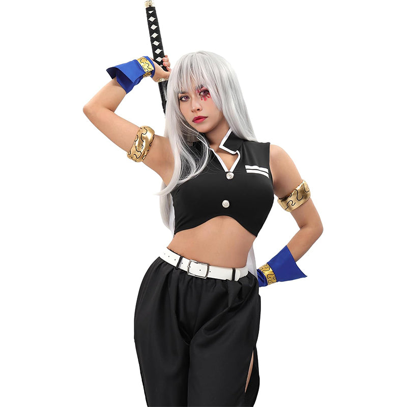 Women Anime Tengen Uzui Cosplay Costume Full Set with Armband Wrist Brace Gaiters for Halloween Party
