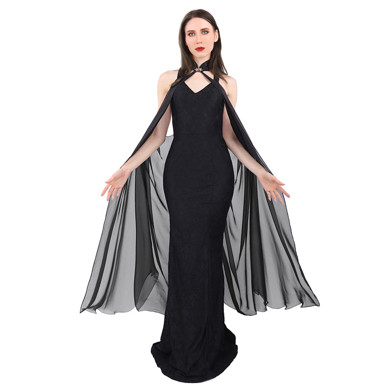 Women Chiffon Sheer Cape Gothic Tulle Cloak Evening Glamour Dresses Wedding Bridal Collared Shawls