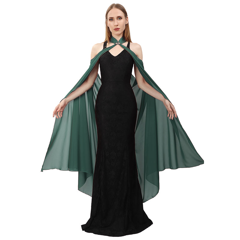Women Chiffon Sheer Cape Gothic Tulle Cloak Evening Glamour Dresses Wedding Bridal Collared Shawls