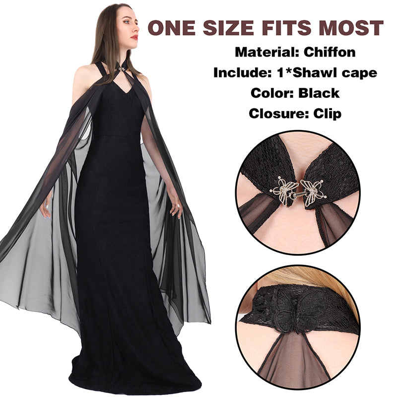 Women Chiffon Sheer Cape Gothic Tulle Cloak Evening Glamour Dresses Wedding Bridal Collared Shawls