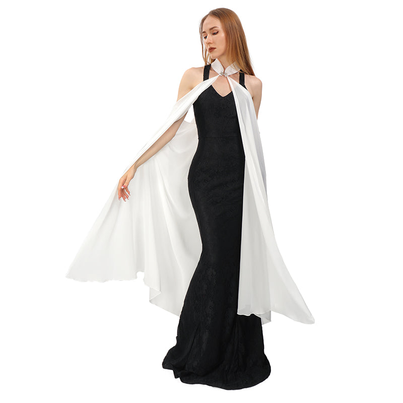 Women Chiffon Sheer Cape Gothic Tulle Cloak Evening Glamour Dresses Wedding Bridal Collared Shawls