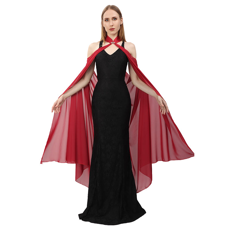 Women Chiffon Sheer Cape Gothic Tulle Cloak Evening Glamour Dresses Wedding Bridal Collared Shawls