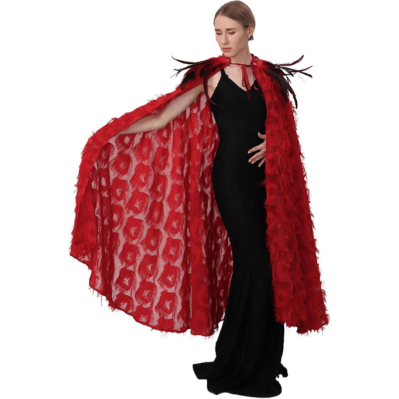 Women Cloak With Feather Collar Gothic Vampire Witch Cape Cosplay Costume Cloak For Halloween Party