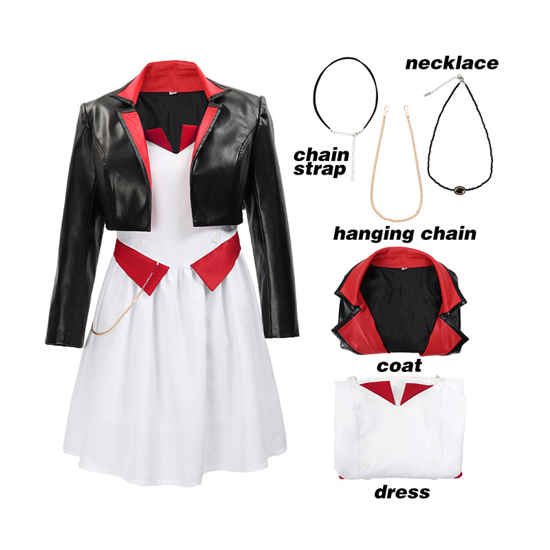 Women Cosplay Anime Dance Costume Full Sets Outfit Black Jacket with Dress For Halloween Party