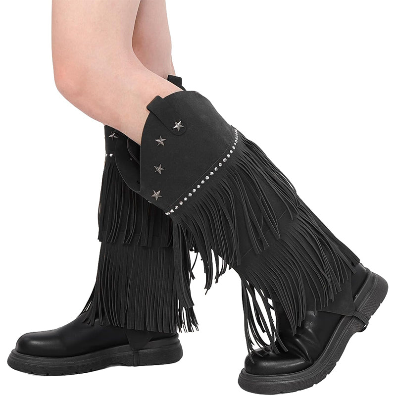 Women Cowgirl Boots Covers With Fringe Rodeo Leg Covers Cosplay Costume Accessories