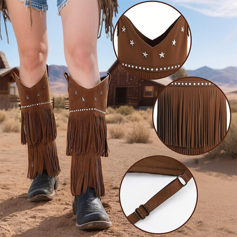 Women Cowgirl Boots Covers With Fringe Rodeo Leg Covers Cosplay Costume Accessories