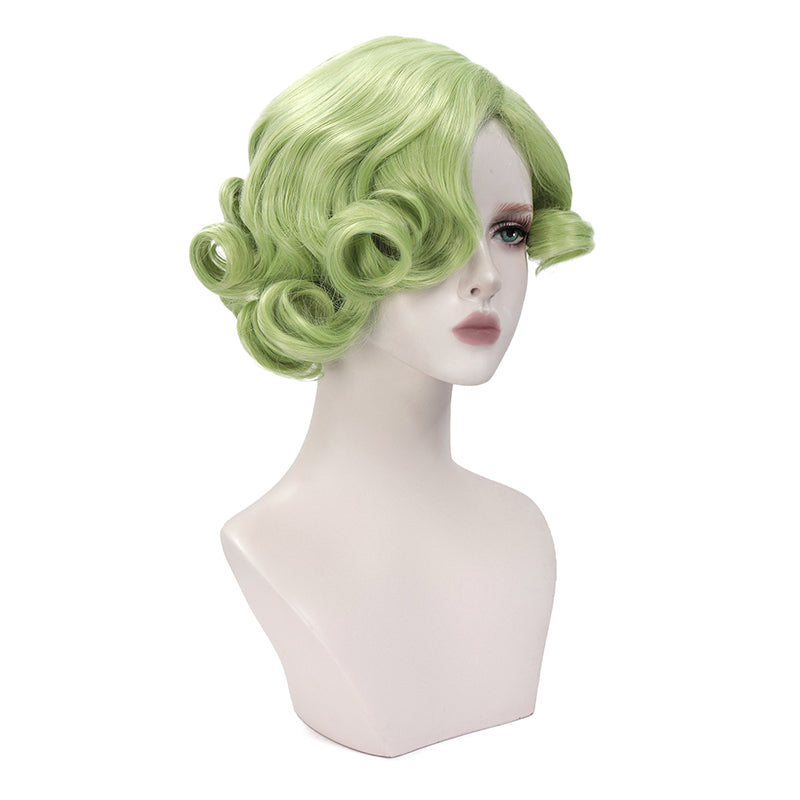 Women Curly Green Wig Anime Cosplay Hair Short Bob Wig For Halloween Party