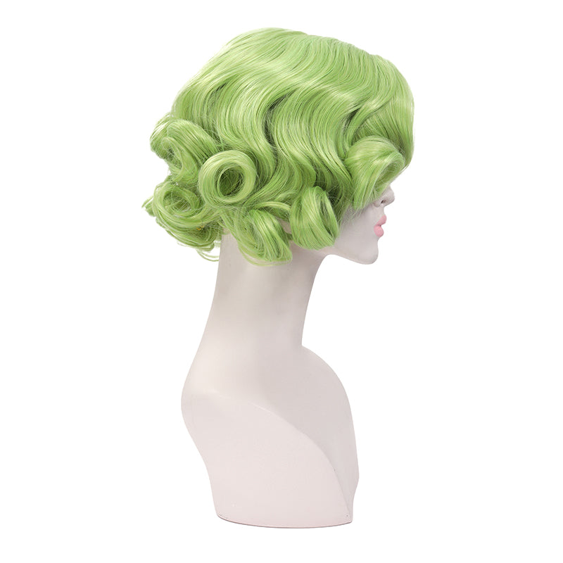 Women Curly Green Wig Anime Cosplay Hair Short Bob Wig For Halloween Party