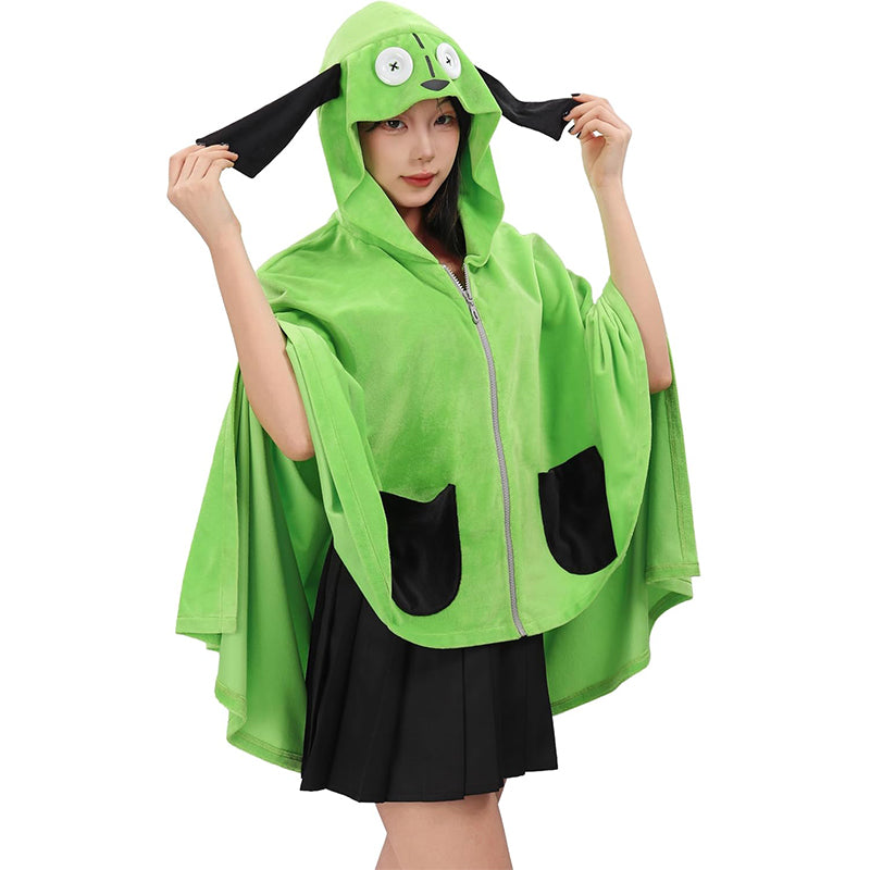 Women Cute Green Blanket Hoodie Warm Comfy Air Conditioning Blanket Hooded Cloak with Pockets