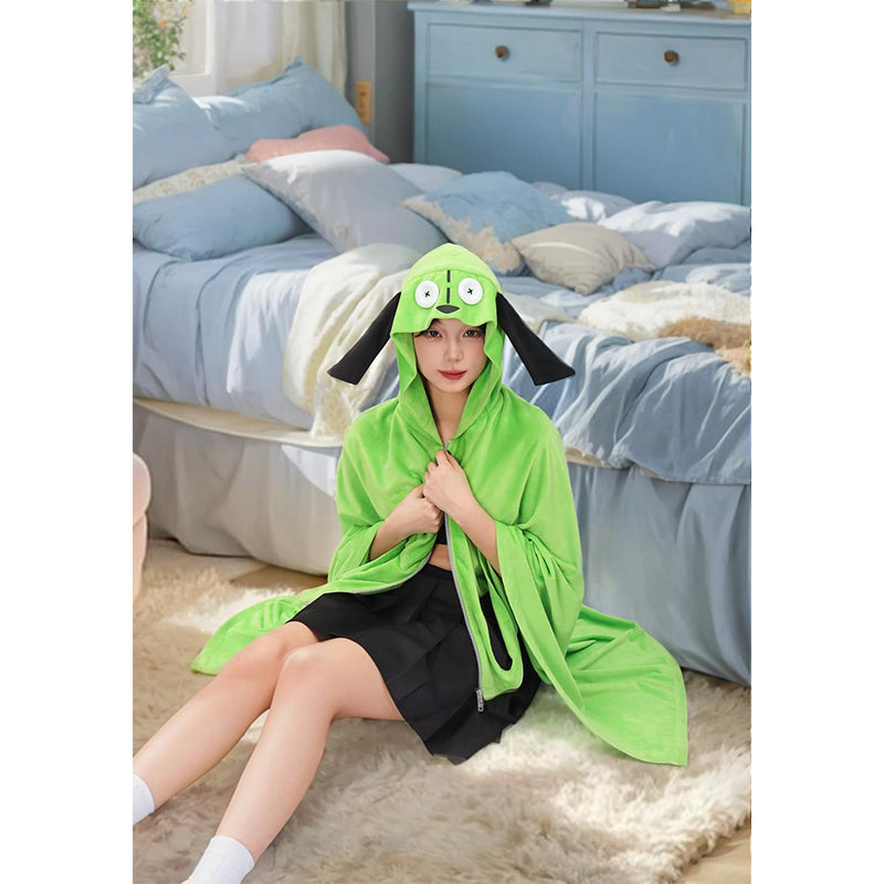 Women Cute Green Blanket Hoodie Warm Comfy Air Conditioning Blanket Hooded Cloak with Pockets