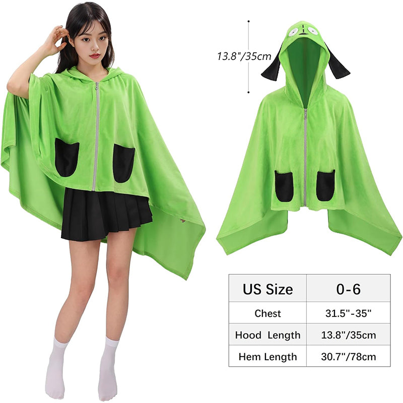 Women Cute Green Blanket Hoodie Warm Comfy Air Conditioning Blanket Hooded Cloak with Pockets