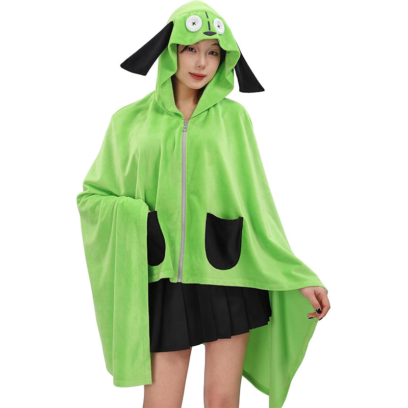Women Cute Green Blanket Hoodie Warm Comfy Air Conditioning Blanket Hooded Cloak with Pockets