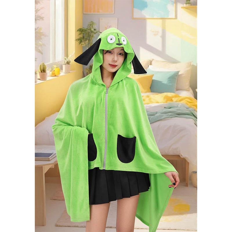 Women Cute Green Blanket Hoodie Warm Comfy Air Conditioning Blanket Hooded Cloak with Pockets