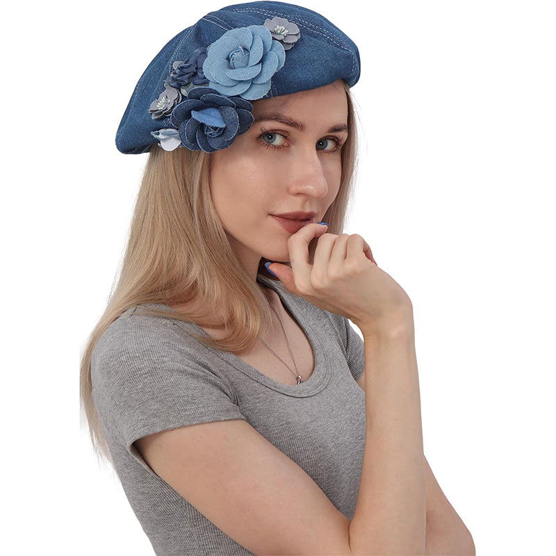 Women Denim Beret Hat Fisherman Newsboy Flat Cap Gatsby Cabbie Visor Renaissance French Painter Casual Sun Hats For Party Daily Wear