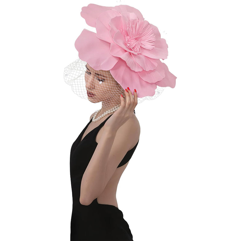 Women Derby Hats With Headband And Clip Large Flower Tea Party Head-wear Cocktail Wedding Cap Hat Costume Accessories