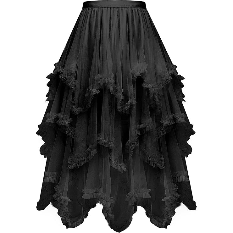 Tiered Tulle Skirt Ruffle Elastic Waist Midi Skirt