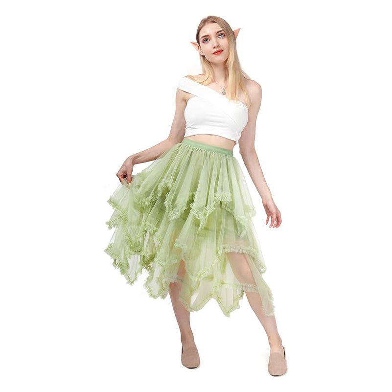 Tiered Tulle Skirt Ruffle Elastic Waist Midi Skirt