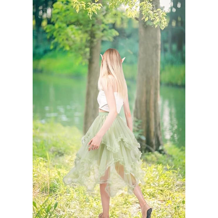 Tiered Tulle Skirt Ruffle Elastic Waist Midi Skirt