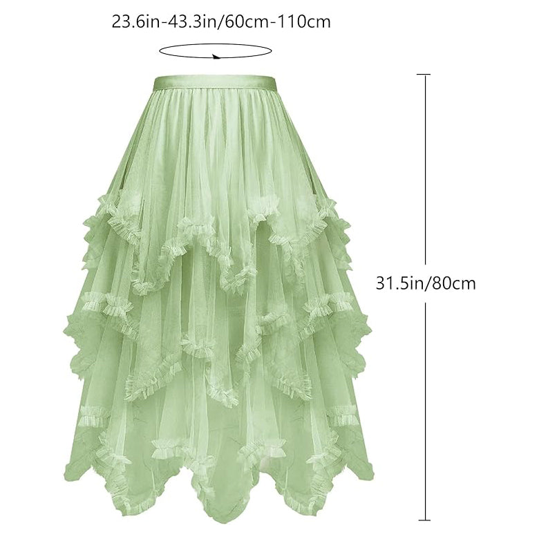 Tiered Tulle Skirt Ruffle Elastic Waist Midi Skirt