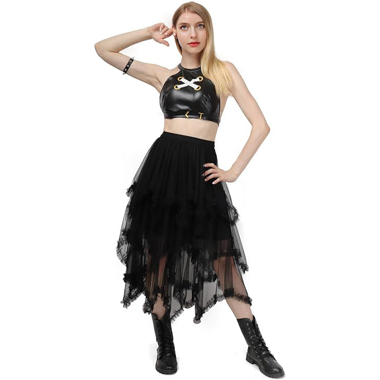 Tiered Tulle Skirt Ruffle Elastic Waist Midi Skirt
