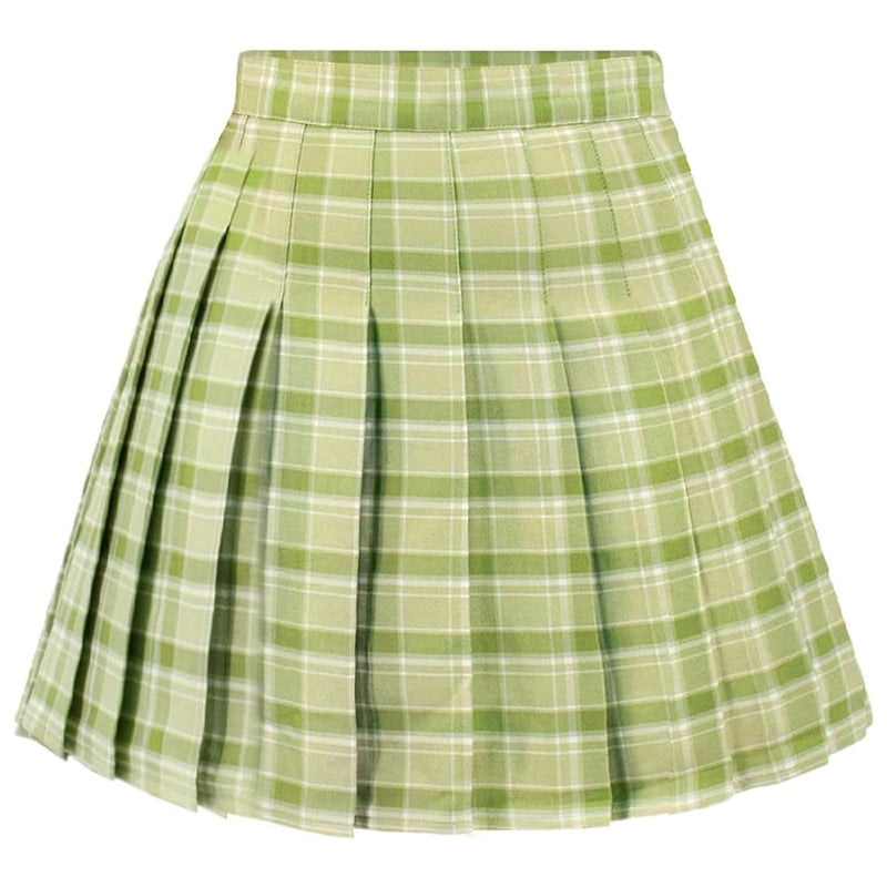 Women Girls Plaid Skirt With Shorts High Waist Pleated Skater Skirts