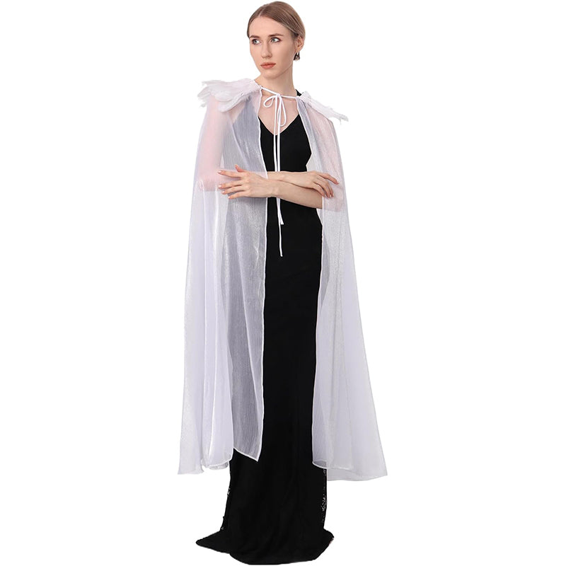 Women Gothic Cloak With Feather Collar Vampire Witch Tulle Cape Cosplay Costume Feather Cloak For Halloween Party