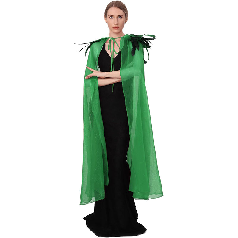 Women Gothic Cloak With Feather Collar Vampire Witch Tulle Cape Cosplay Costume Feather Cloak For Halloween Party