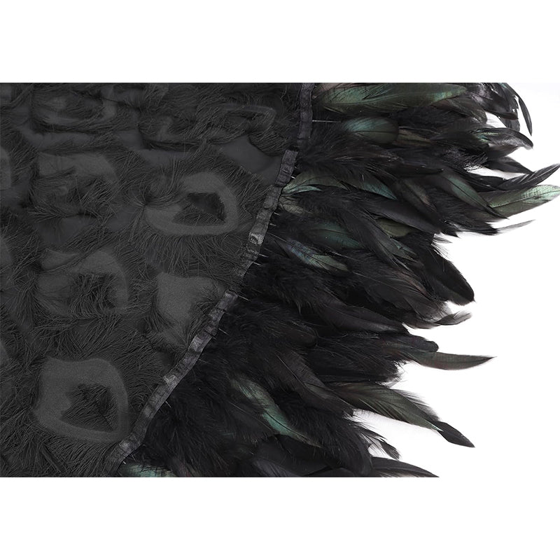 Women Gothic Hooded Cloak With Feather Hem Vampire Witch Cape Halloween Cosplay Costume Cloak