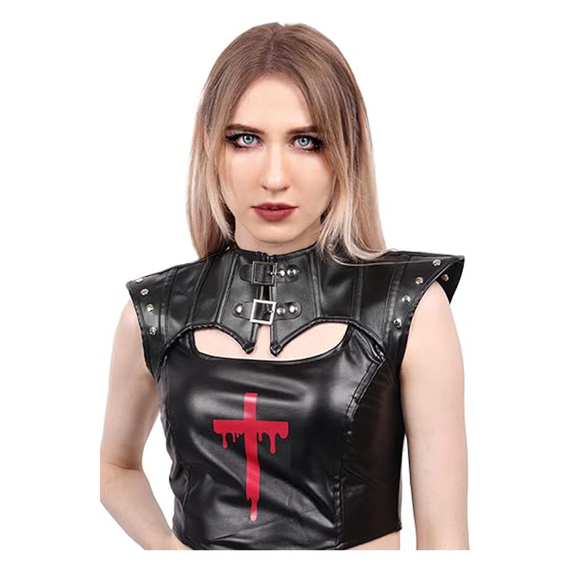 Women Gothic Shoulder Armor Harness With Rivets Leather Jacket Steampunk Shrug Corset Halloween Costume Accessories