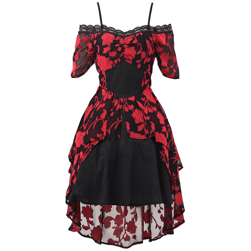 Women Gothic Steampunk Dress Renaissance Victorian Off Shoulder Lace High Low Dresses Cosplay Costume Dress For Party Daily Wear