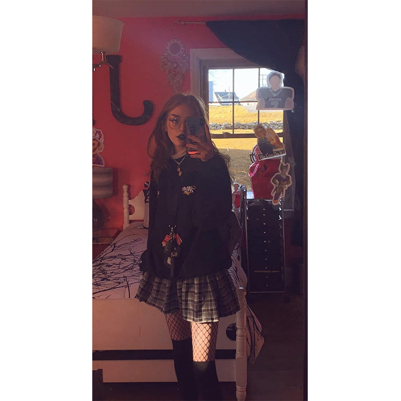 Women Grey Plaid Skirt with Shorts High Waist Pleated Skater Skirts Schoolgirl Skirts
