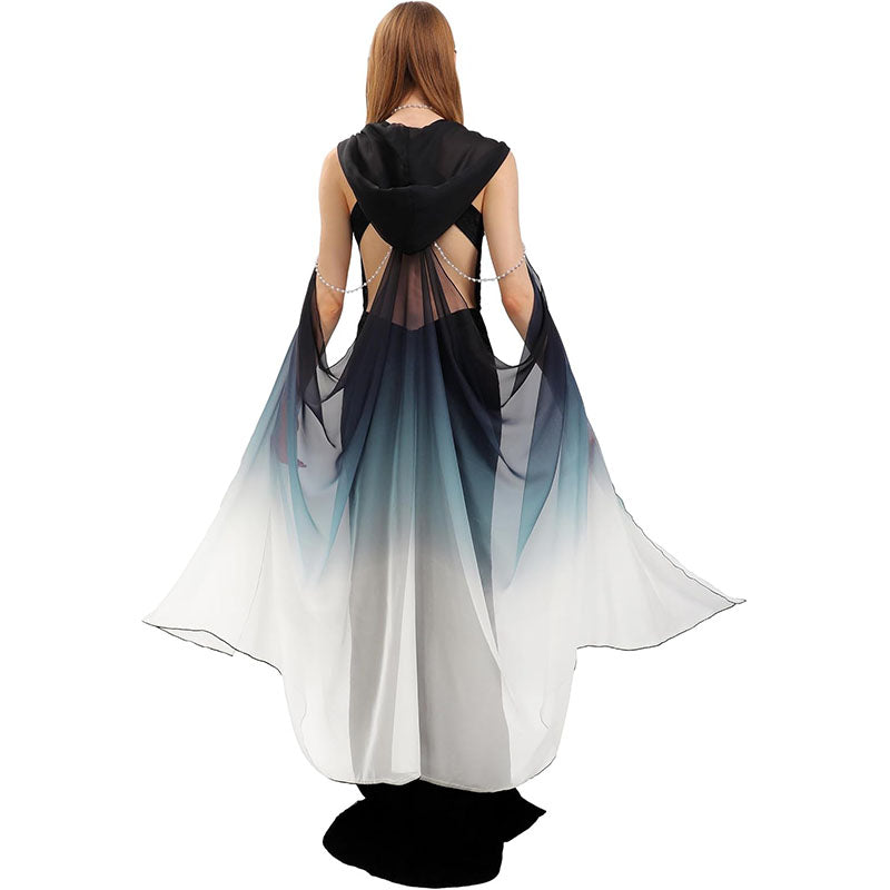 Women Hooded Cape Tulle Gothic Fairy Cloak Off Shoulder Fantasy Capelet Elf Sheer Cloak Tulle Bridal Cape