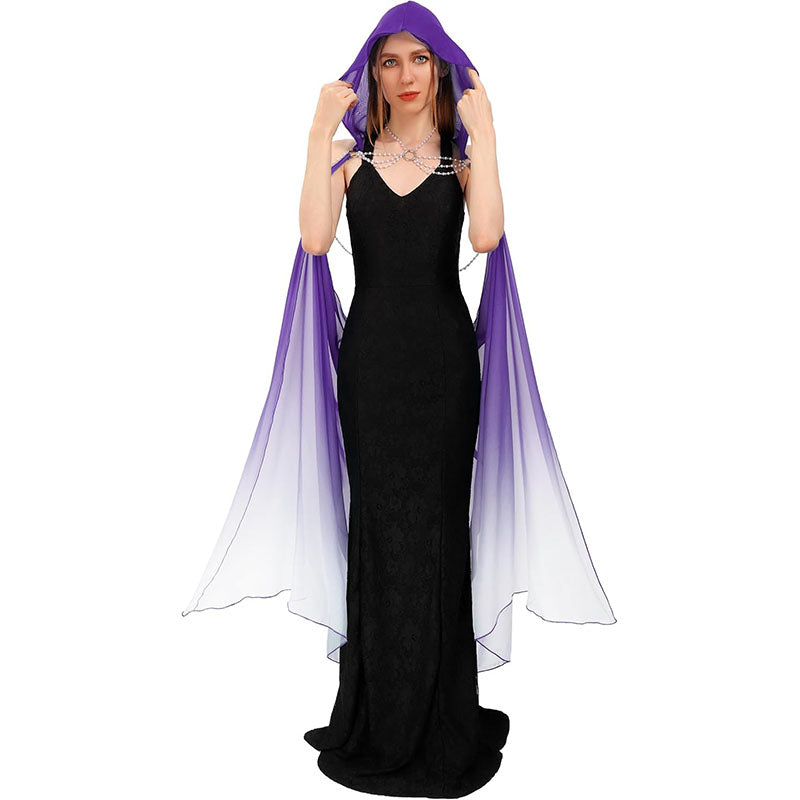 Women Hooded Cape Tulle Gothic Fairy Cloak Off Shoulder Fantasy Capelet Elf Sheer Cloak Tulle Bridal Cape
