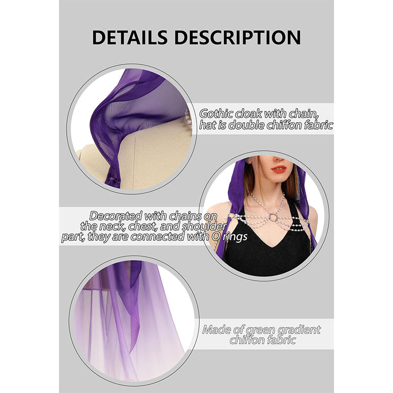 Women Hooded Cape Tulle Gothic Fairy Cloak Off Shoulder Fantasy Capelet Elf Sheer Cloak Tulle Bridal Cape