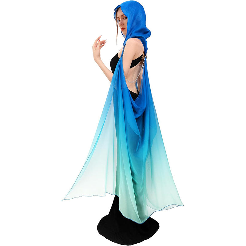 Women Hooded Cape Tulle Gothic Fairy Cloak Off Shoulder Fantasy Capelet Elf Sheer Cloak Tulle Bridal Cape