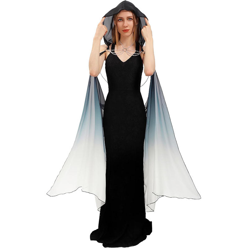Women Hooded Cape Tulle Gothic Fairy Cloak Off Shoulder Fantasy Capelet Elf Sheer Cloak Tulle Bridal Cape
