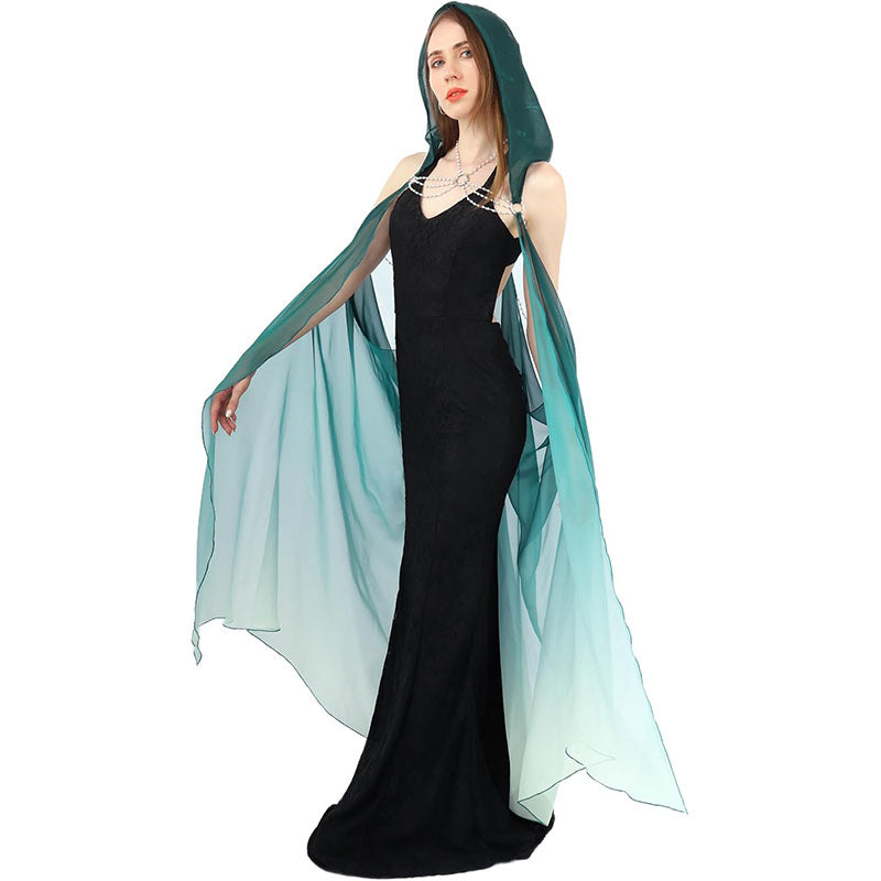 Women Hooded Cape Tulle Gothic Fairy Cloak Off Shoulder Fantasy Capelet Elf Sheer Cloak Tulle Bridal Cape