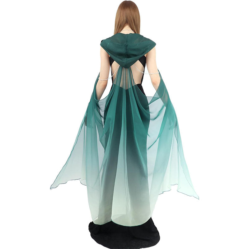 Women Hooded Cape Tulle Gothic Fairy Cloak Off Shoulder Fantasy Capelet Elf Sheer Cloak Tulle Bridal Cape