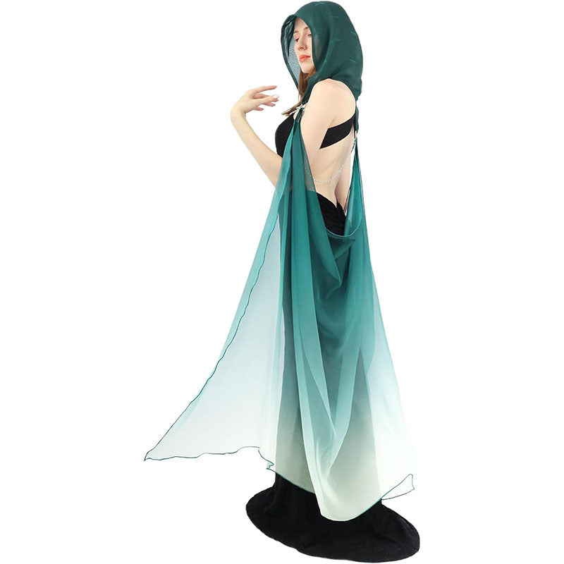 Women Hooded Cape Tulle Gothic Fairy Cloak Off Shoulder Fantasy Capelet Elf Sheer Cloak Tulle Bridal Cape