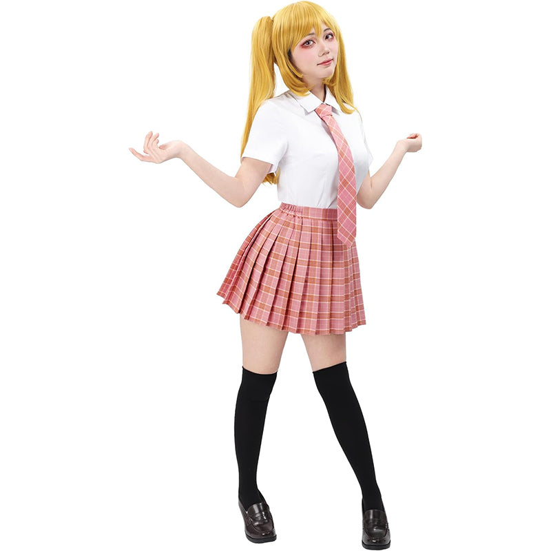 Women Japanese Uniform Outfit Costume with Plaid Bow Tie 5 PCS for Halloween Party Daily Wear