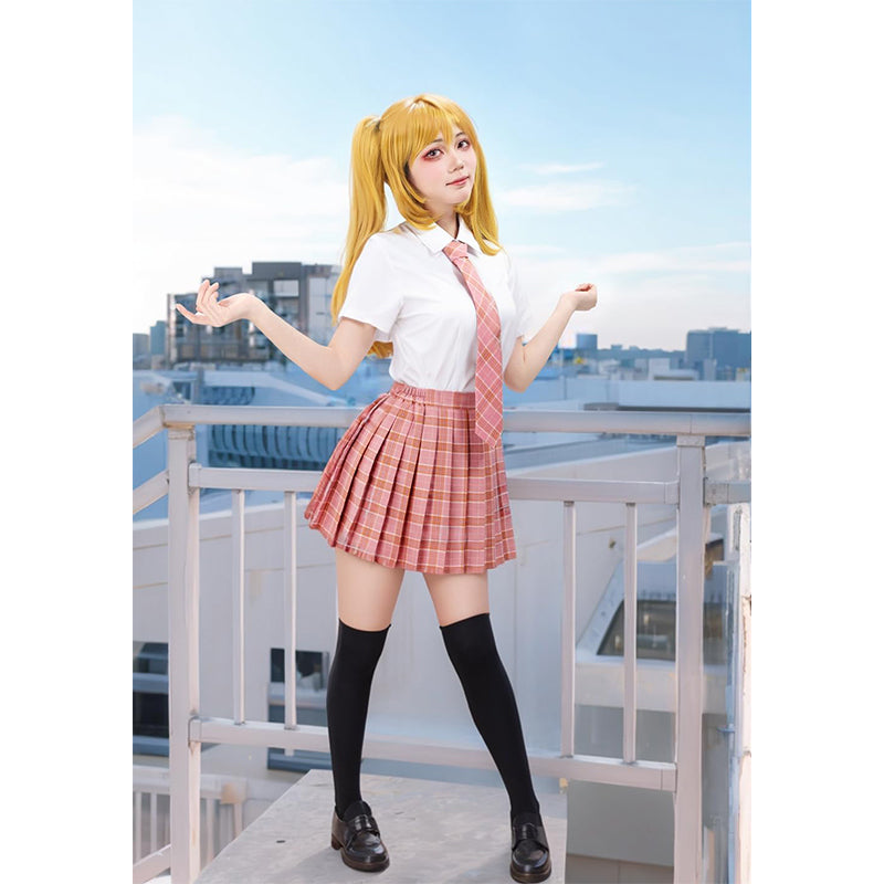 Women Japanese Uniform Outfit Costume with Plaid Bow Tie 5 PCS for Halloween Party Daily Wear