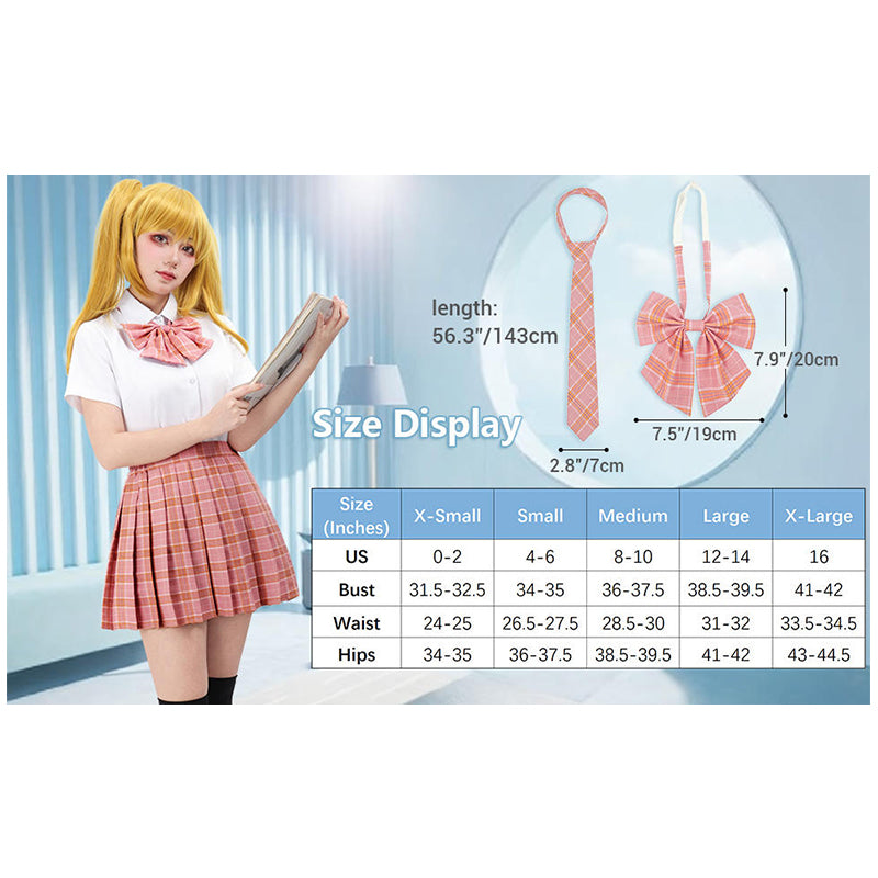 Women Japanese Uniform Outfit Costume with Plaid Bow Tie 5 PCS for Halloween Party Daily Wear