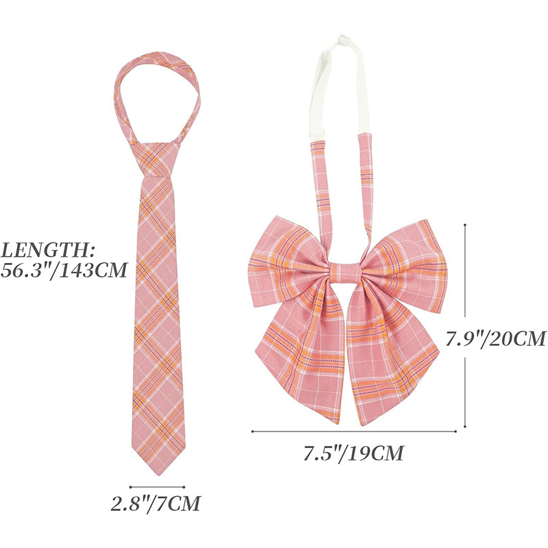 Women Japanese Uniform Outfit Costume with Plaid Bow Tie 5 PCS for Halloween Party Daily Wear