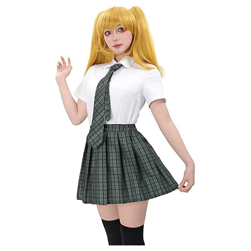 Women Japanese Uniform Outfit Costume with Plaid Bow Tie 5 PCS for Halloween Party School Wear
