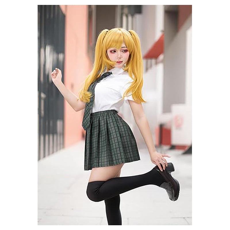 Women Japanese Uniform Outfit Costume with Plaid Bow Tie 5 PCS for Halloween Party School Wear