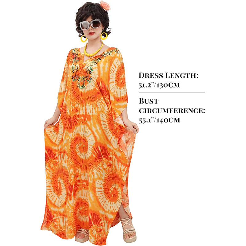 Women Kaftan Maxi Dresses Bohemian Dress Beach Floral Printed Dress With Necklace Earrings Eyeglasses Cosplay Costumes For Party Daily Wear
